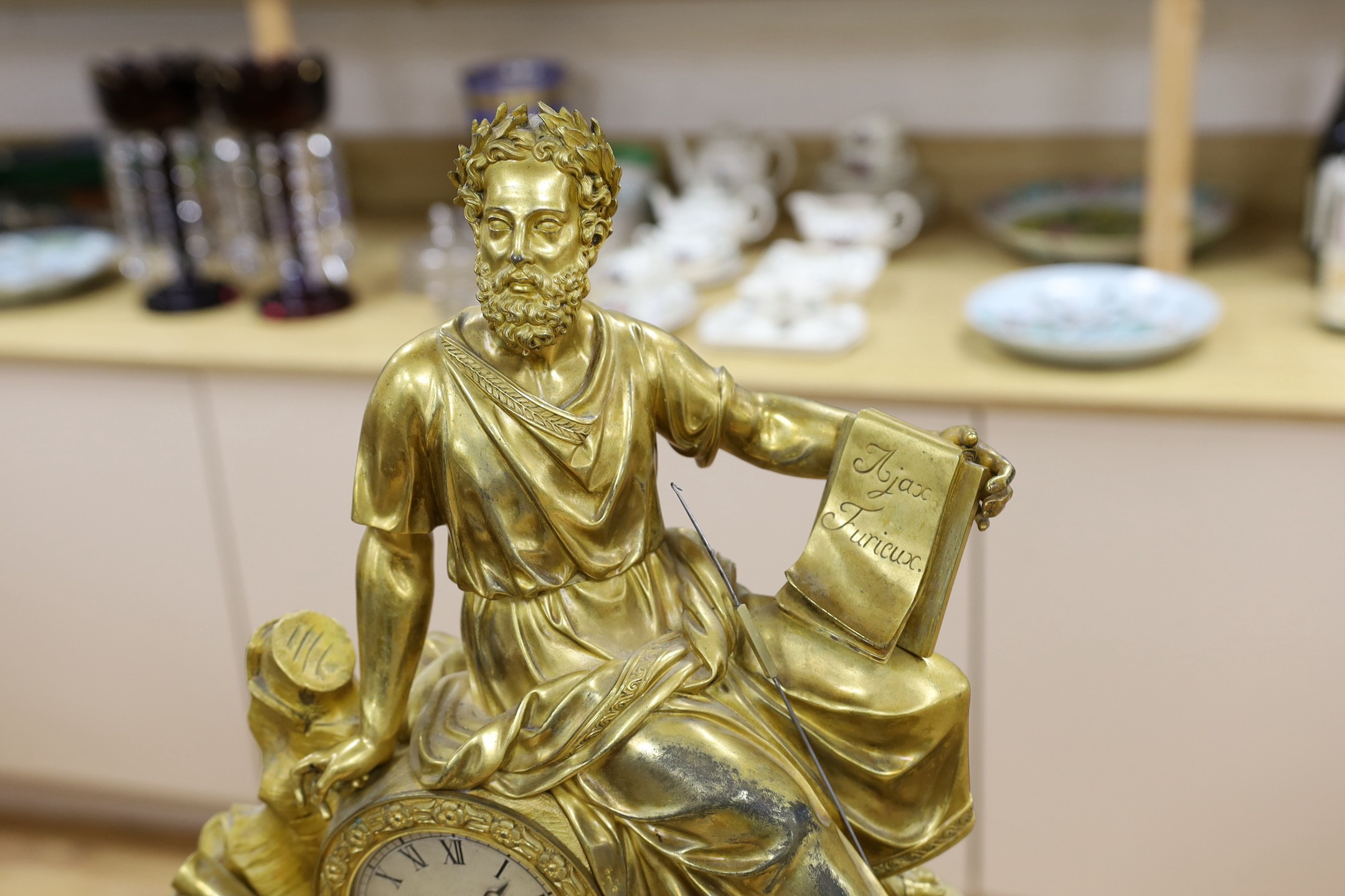 A large ornate French ormolu ‘Hercules’ mantel clock, second quarter 19th century, 62cm tall